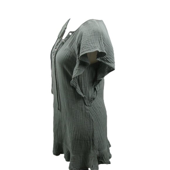 Tavik Army Green Tie Front Butterfly Sleeve Tunic Size Small - Picture 3 of 6